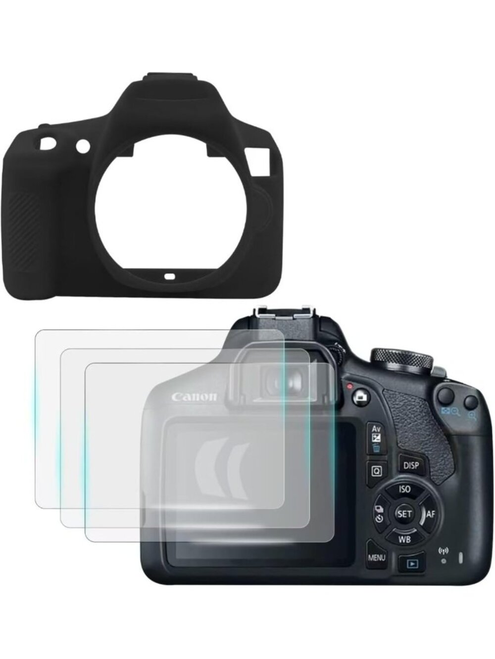 Tempered Glass Screen Protector & Soft Silicone Case for Canon EOS Rebel T7/T6